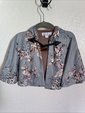Infant Girls' Floral Hooded Cape Shawl  - Gray & Blush